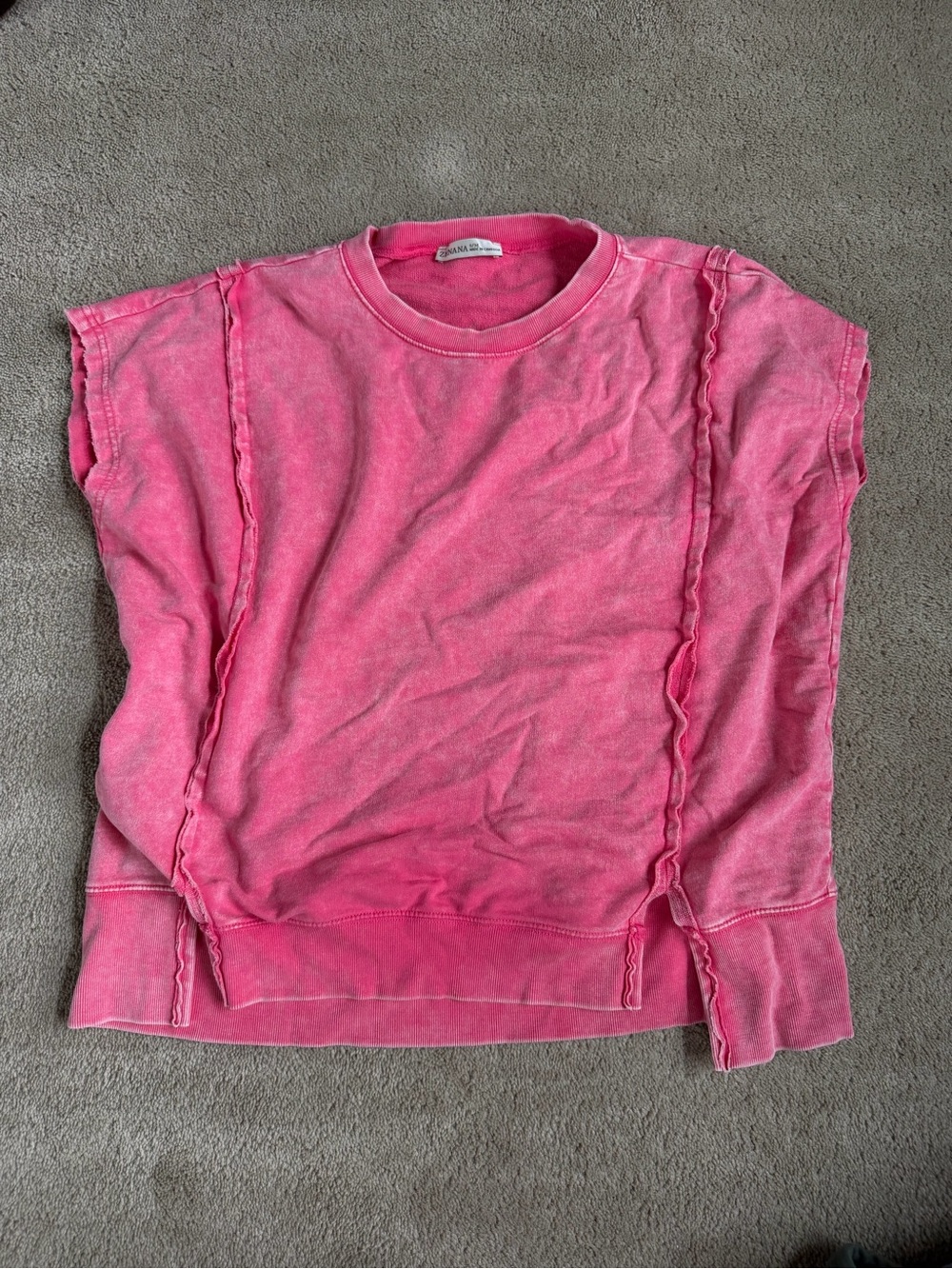Zenana Outfitters Pink Washed Ruffle-Trim Short-Sleeve Sweatshirt - Picture 2 of 3
